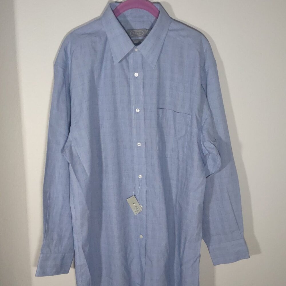 Talbots Men's Blue Glen Plaid Button Up Size 16 1/2 32/33 Wrinkle Resistant NWT